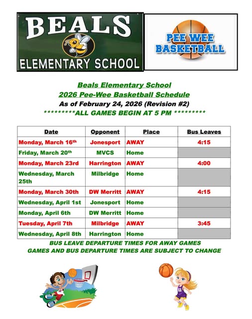 2026 Pee wee Basketball Schedule